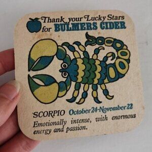 Vintage Bulmer Cider Scorpio Coaster  3.75" Beer Mat 2-Sided Zodiac Scorpion